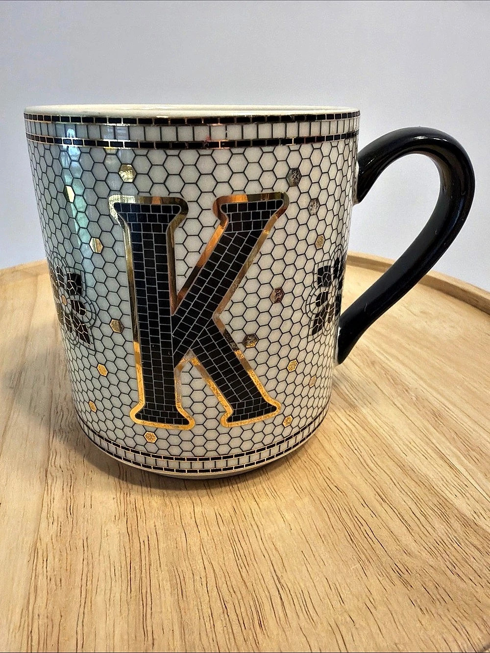 ANTHROPOLOGIE Bistro Tile MARGOT Mug Cup Initial “K” Tea Coffee Monogram